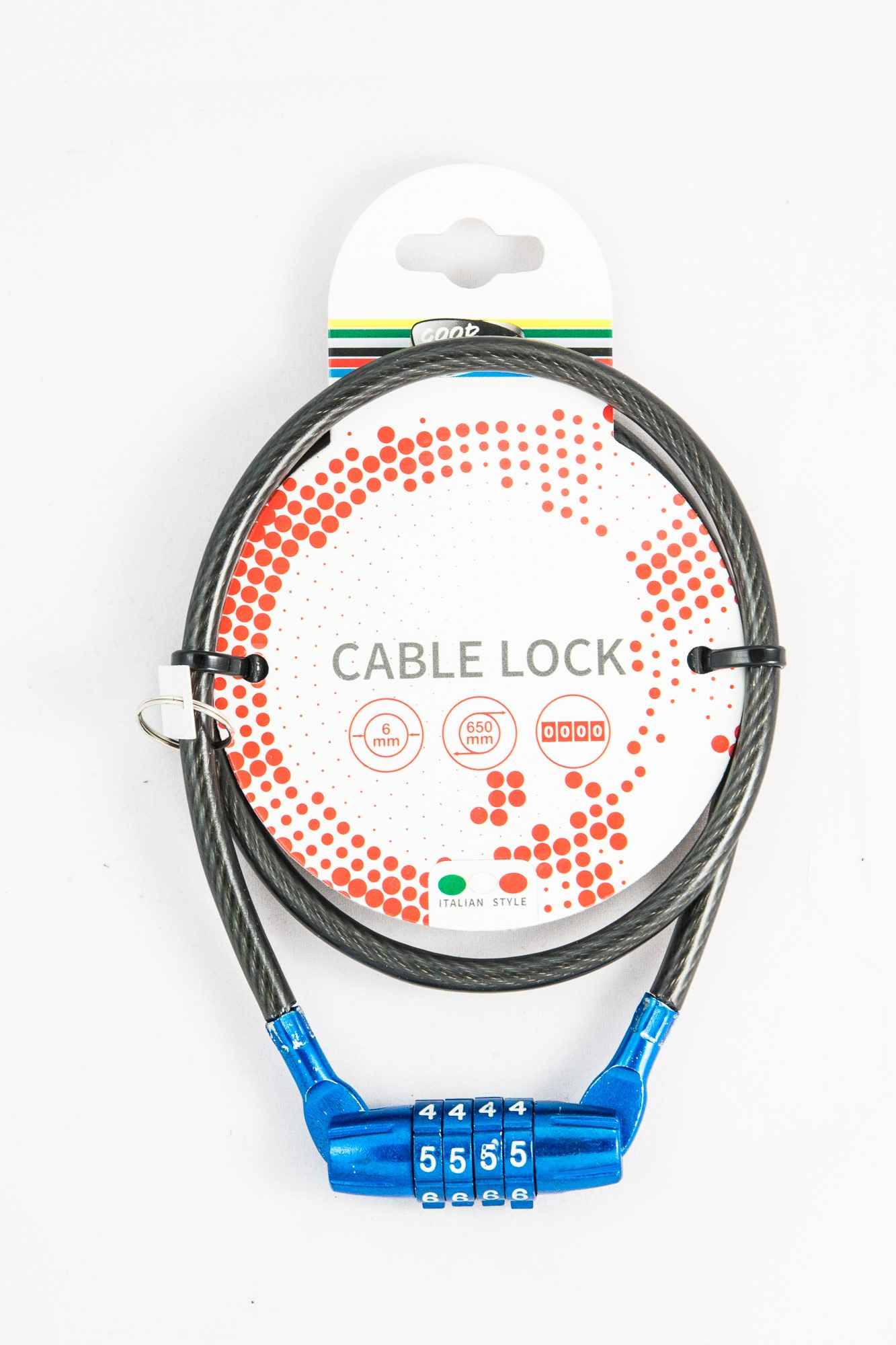 CABLE ANTIRROBO CON CIERRE DE SEGURIDAD NUMERICO DIAM6x650MM. COLORES SURTIDOS