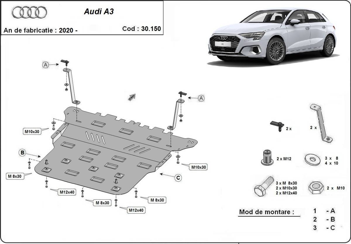 Cubre cárter metálico Audi A3 (2020-actualidad) a medida