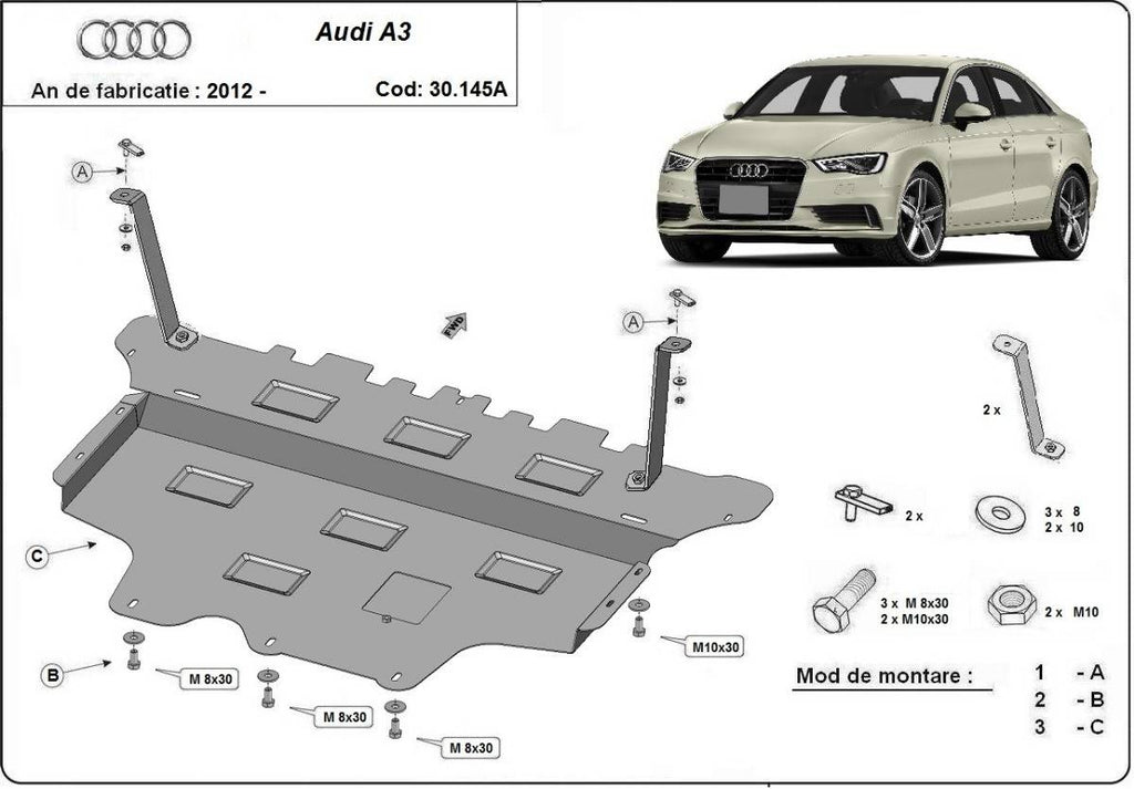 Cubre cárter metálico Audi A3 (8V) - Caja de Cambios Automática "30.145A" (2012-actualidad) a medida
