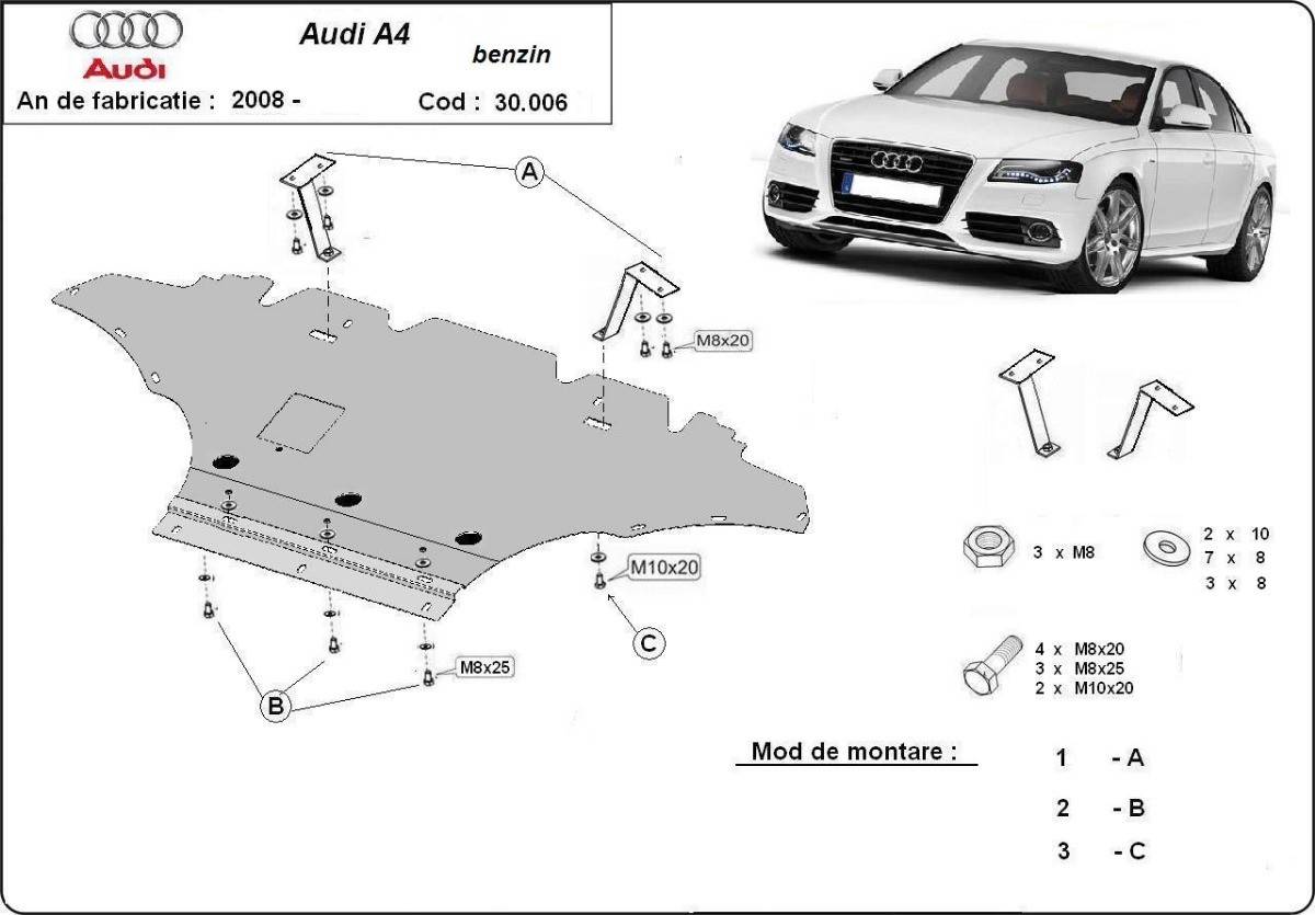 Cubre cárter metálico Audi A4 B8, Gasolina (2008-2014) a medida