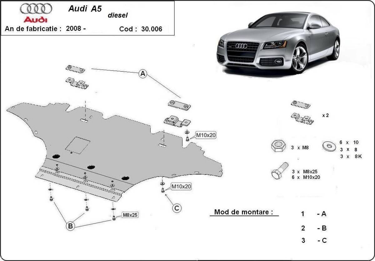 Cubre cárter metálico Audi A5, Diesel (2008-2016) a medida