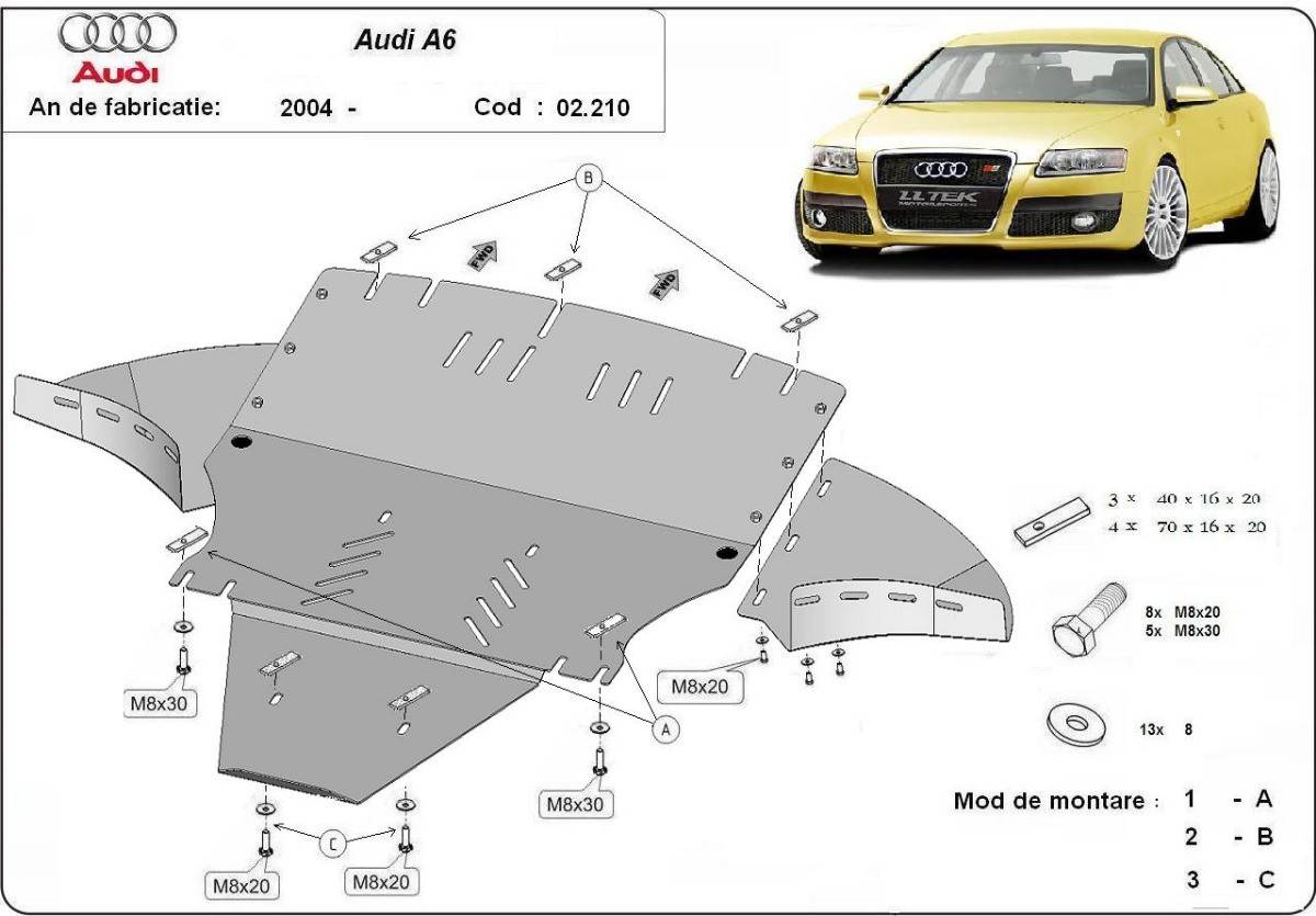 Cubre cárter metálico Audi A6 con Solapas Laterales "02.210L" (2004-2011) a medida