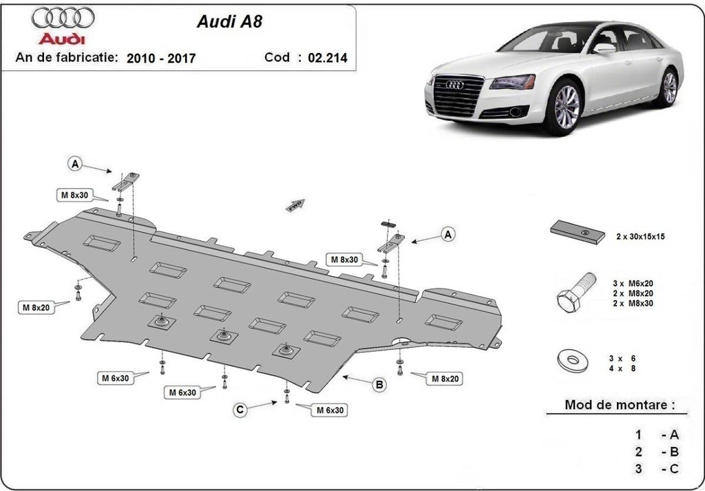 Cubre cárter metálico Audi A8 (2010-2017) a medida