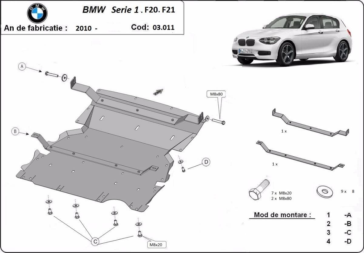 Cubre cárter metálico BMW Serie 1 F20/F21 (2011-2018) a medida