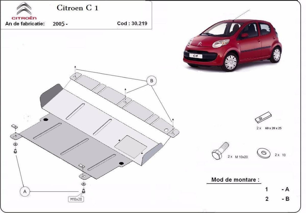 Cubre cárter metálico Citroën C1 (2005-2014) a medida