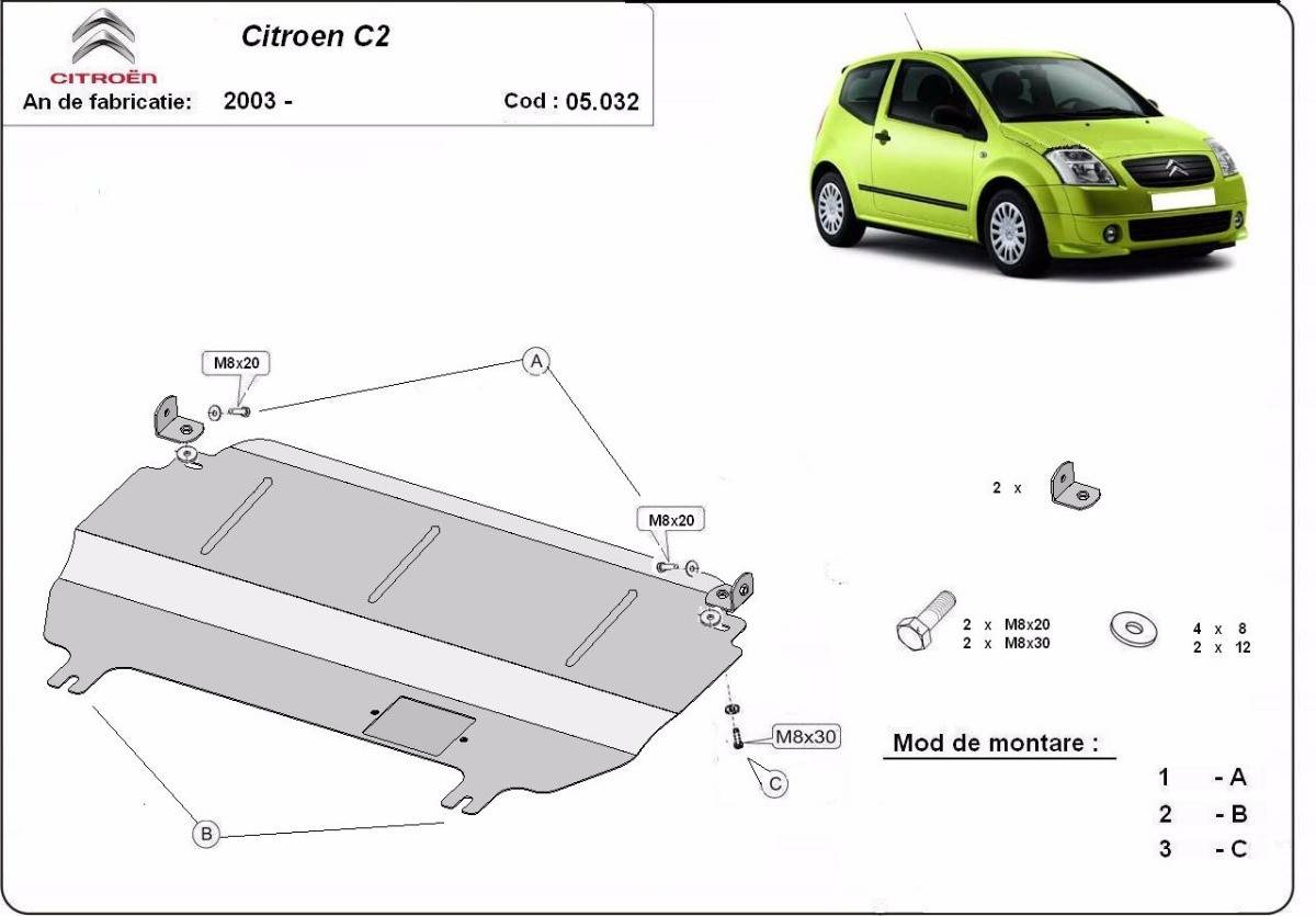 Cubre cárter metálico Citroën C2 (2003-2009) a medida