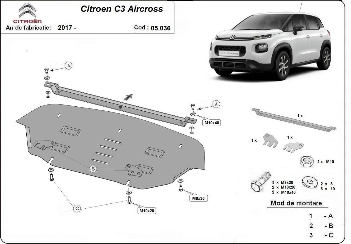 Cubre cárter metálico Citroën C3 Aircross (2017-actualidad) a medida