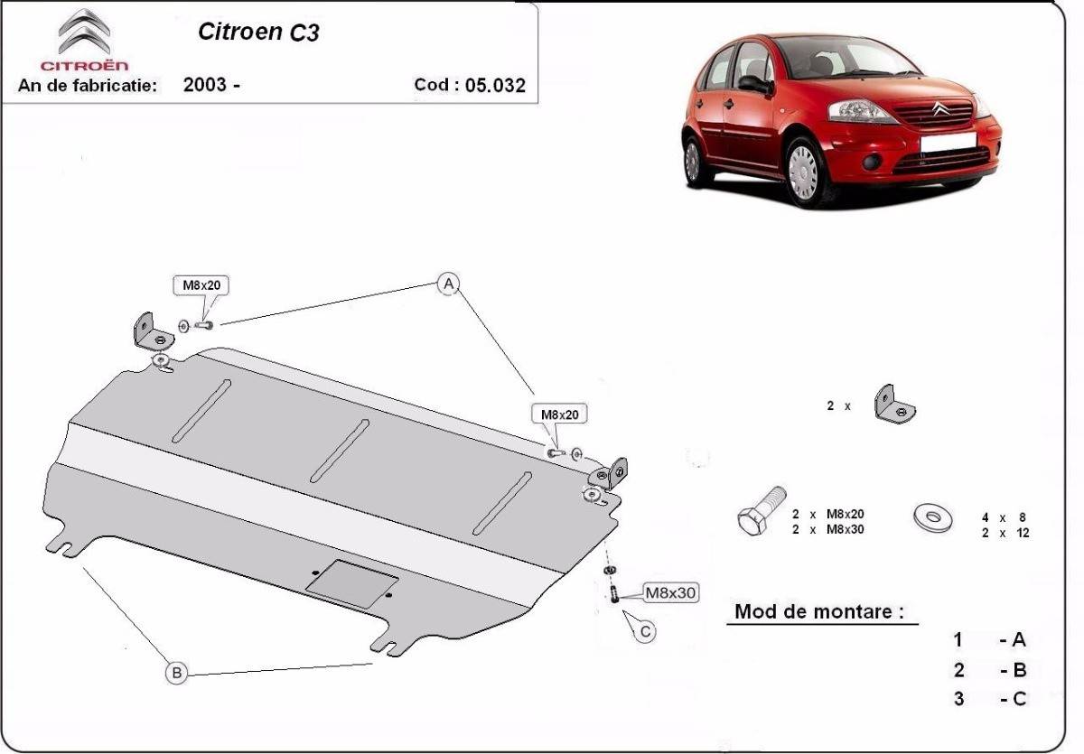 Cubre cárter metálico Citroën C3 (Desde 2003-2023) a medida