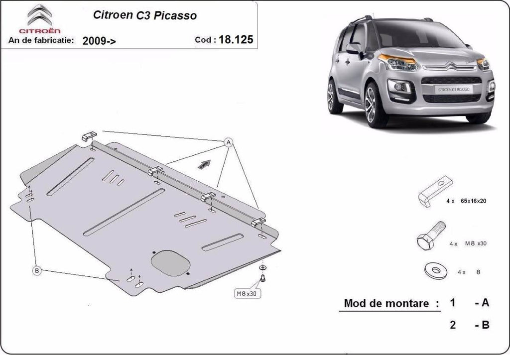 Cubre cárter metálico Citroën C3 Picasso (2009-2020) a medida