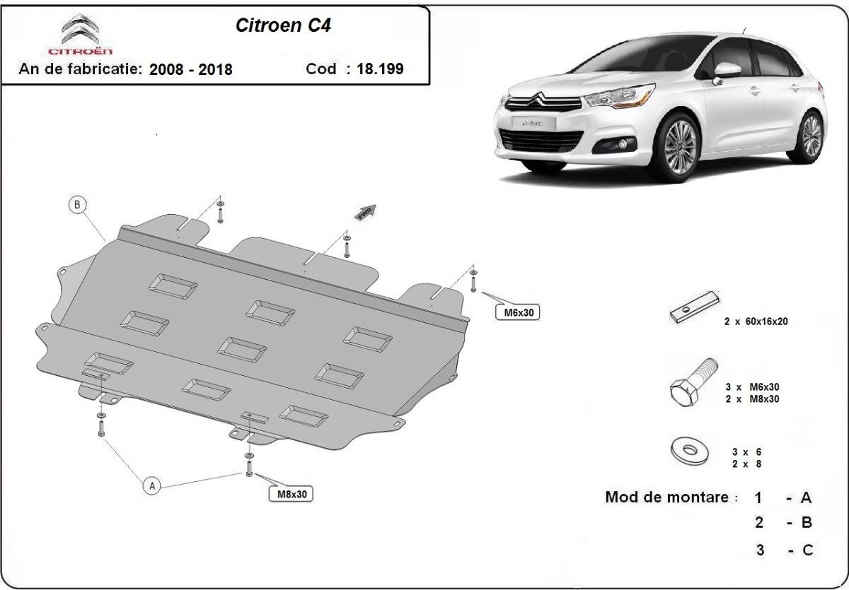 Cubre cárter metálico Citroën C4 (2008-2018) a medida