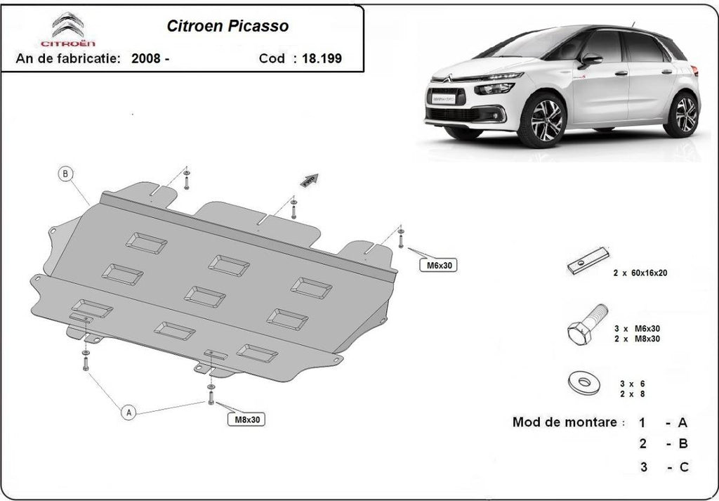 Cubre cárter metálico Citroën C4 Picasso (2008-2018) a medida