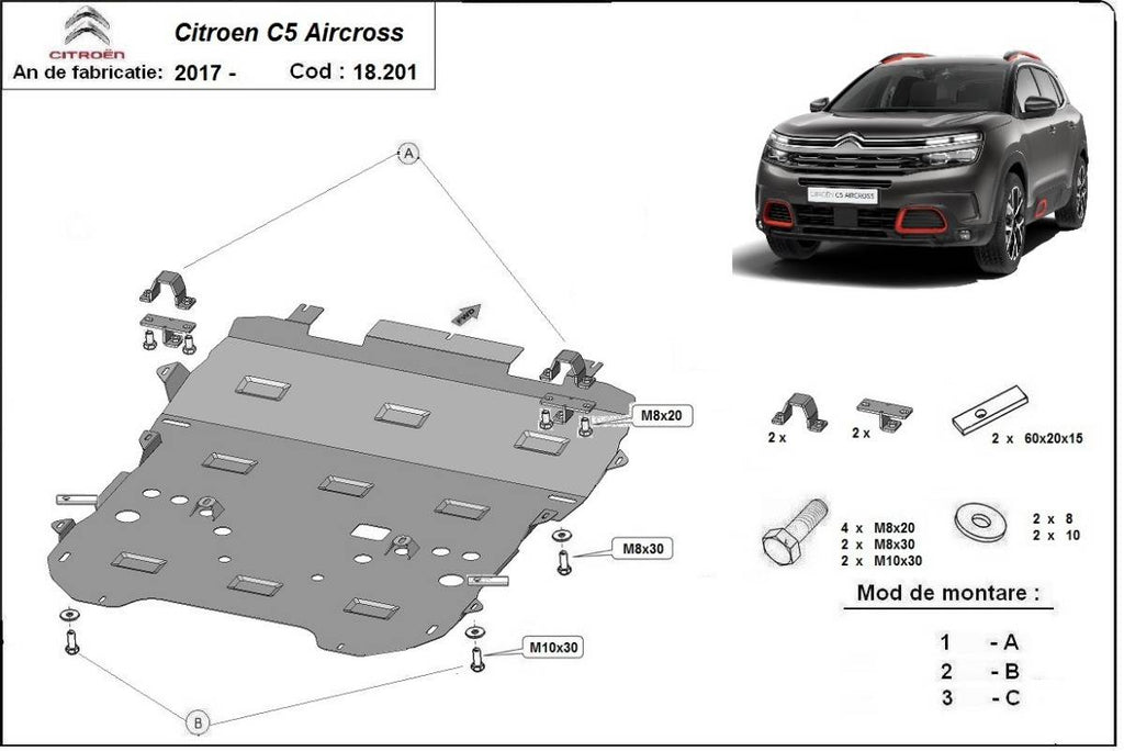 Cubre cárter metálico Citroën C5 Aircross (2017-actualidad) a medida