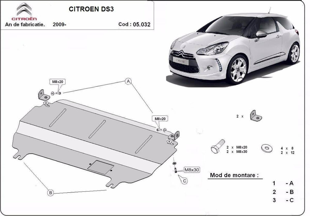 Cubre cárter metálico Citroën DS3 (2009-actualidad) a medida