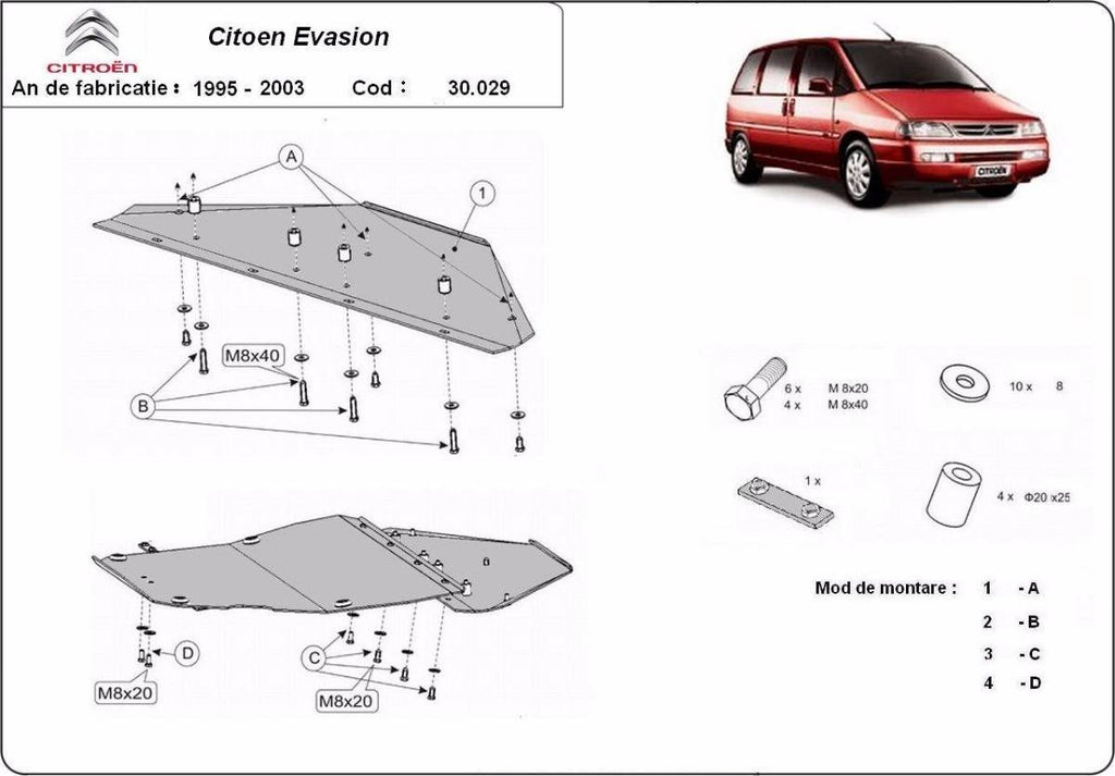 Cubre cárter metálico Citroën Evasion (1995-2003) a medida