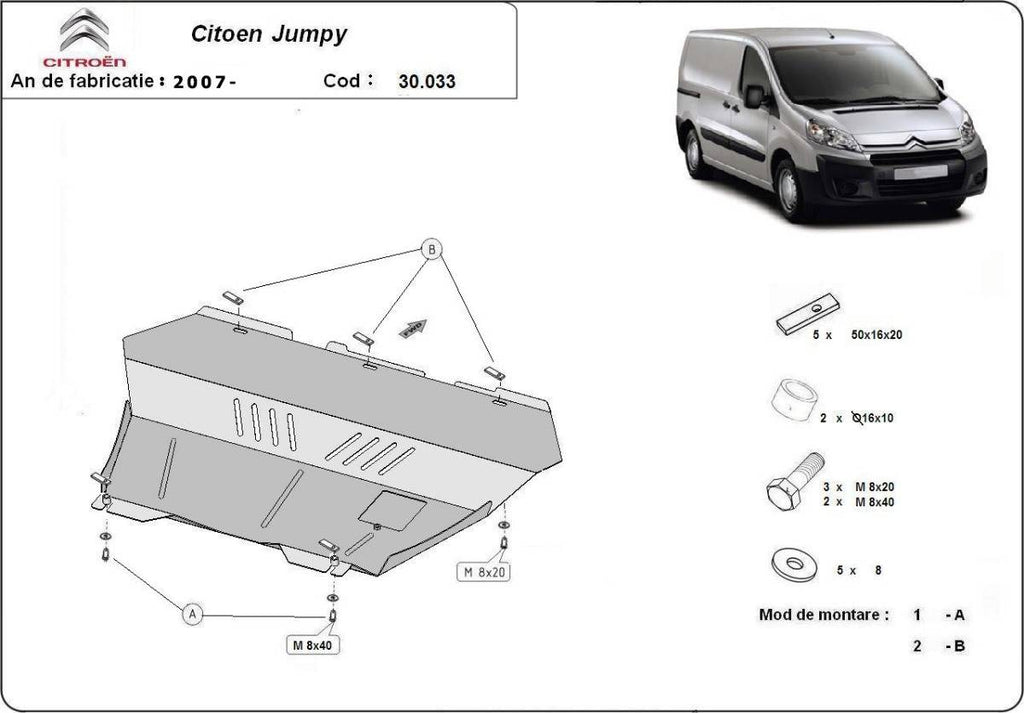 Cubre cárter metálico Citroën Jumpy (2007-2016) a medida