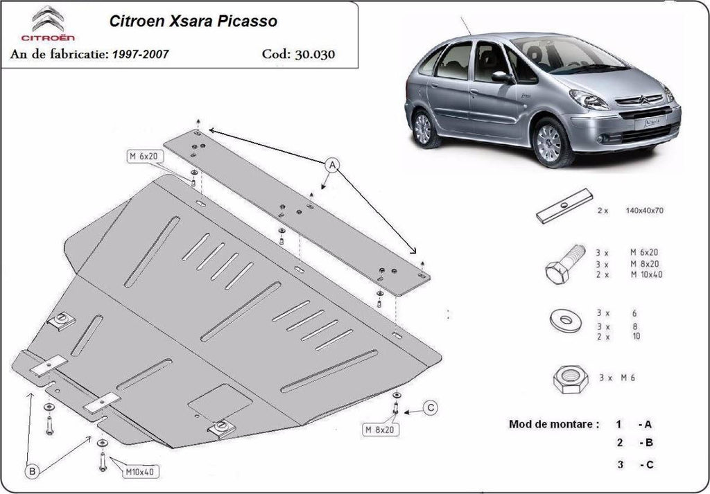 Cubre cárter metálico Citroën Xsara Picasso (1999-2007) a medida