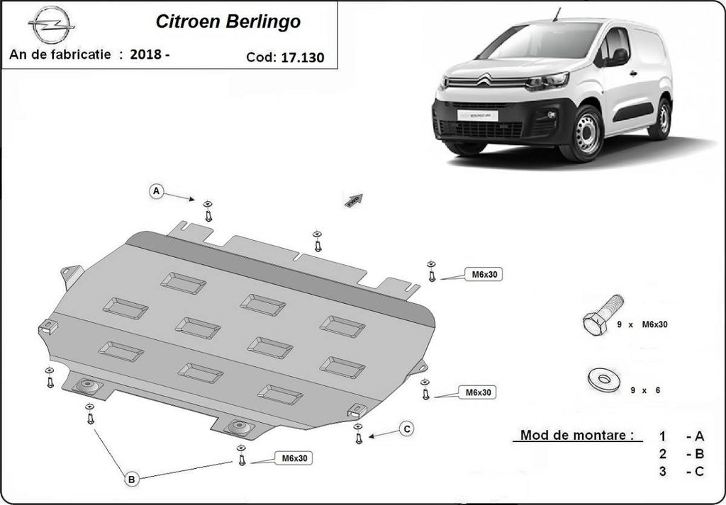 Cubre cárter metálico Citroën Berlingo (2018-actualidad) a medida