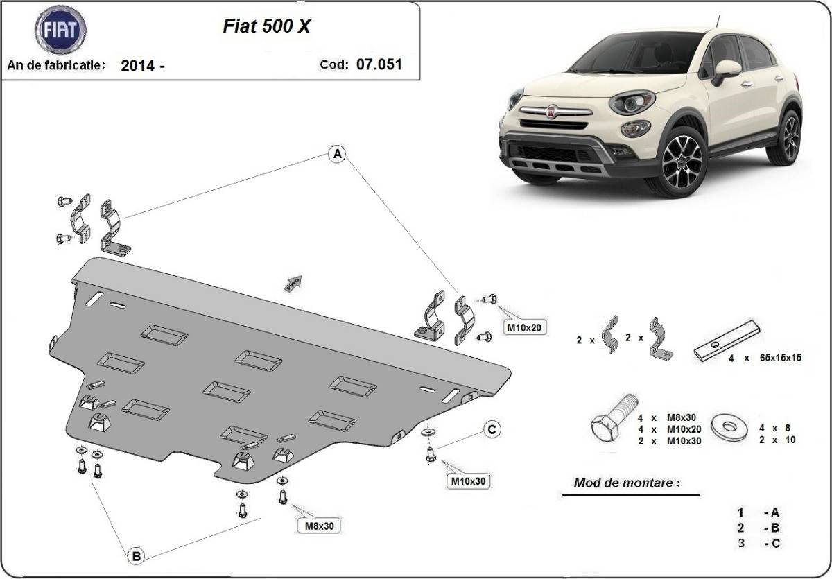 Cubre cárter metálico Fiat 500x (2014-actualidad) a medida