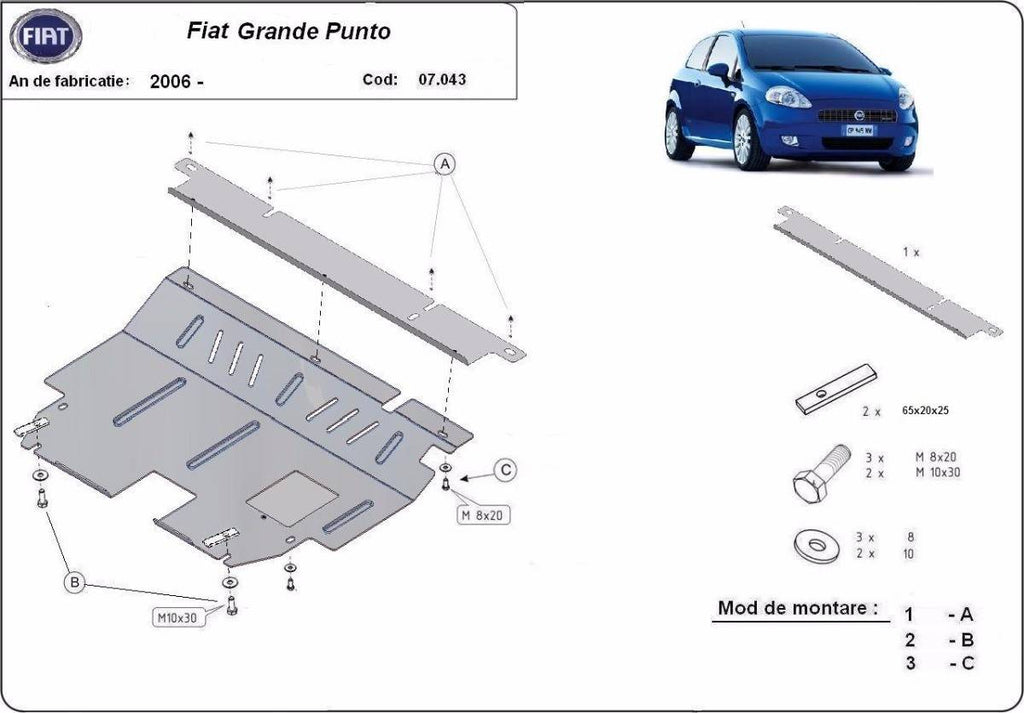 Cubre cárter metálico Fiat Grande Punto (2006-2018) a medida