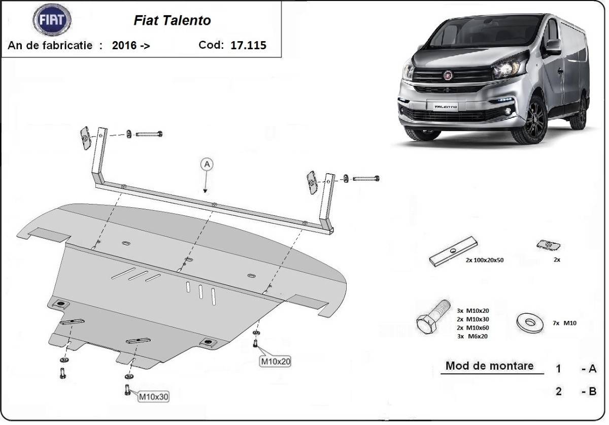 Cubre cárter metálico Fiat Talento (2016-actualidad) a medida