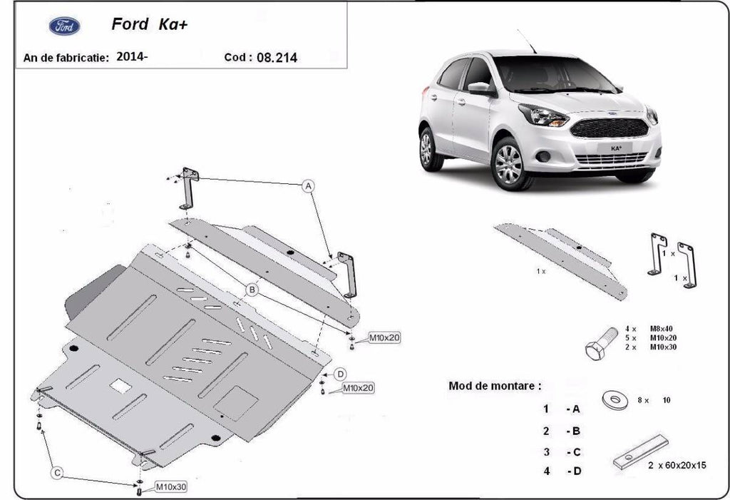 Cubre cárter metálico Ford KA+ (2014-actualidad) a medida