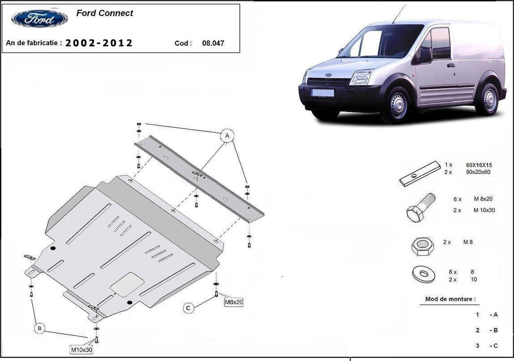 Cubre cárter metálico Ford Transit Connect (2002-2012) a medida