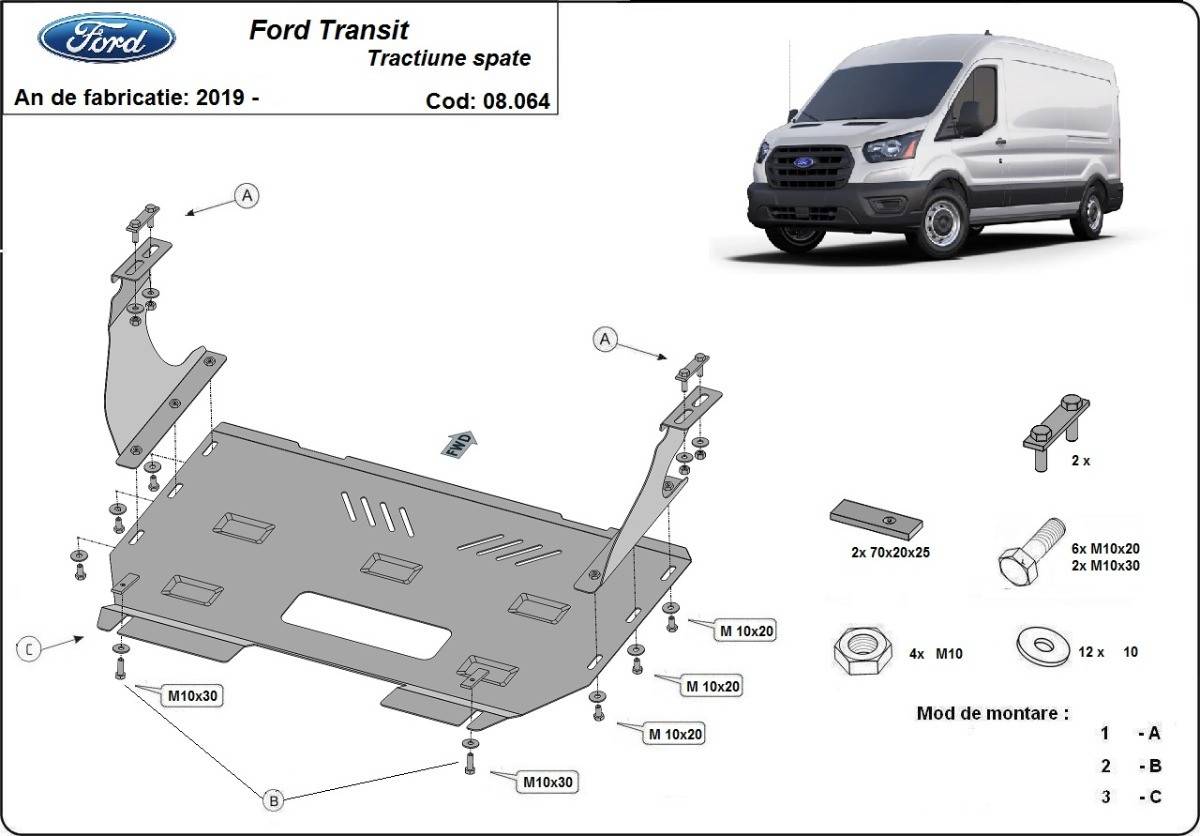 Cubre cárter metálico Ford Transit - RWD (2019-2020) a medida