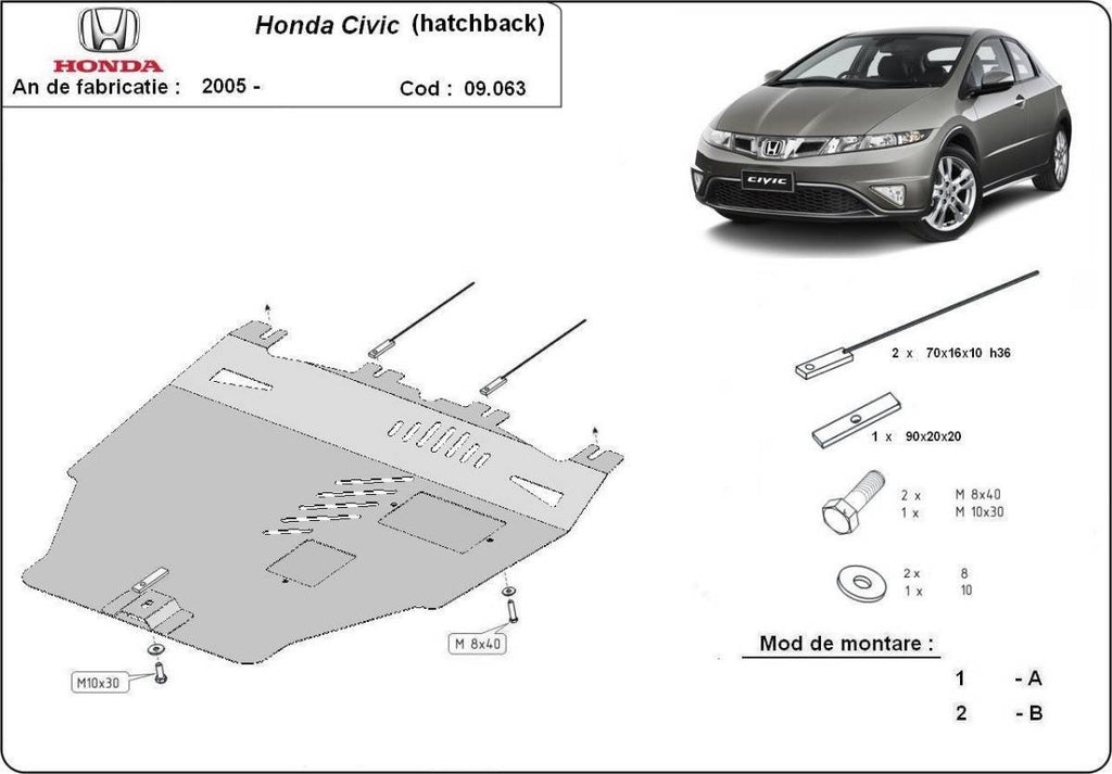 Cubre cárter metálico Honda Civic (Hayon) (2005-2015) a medida