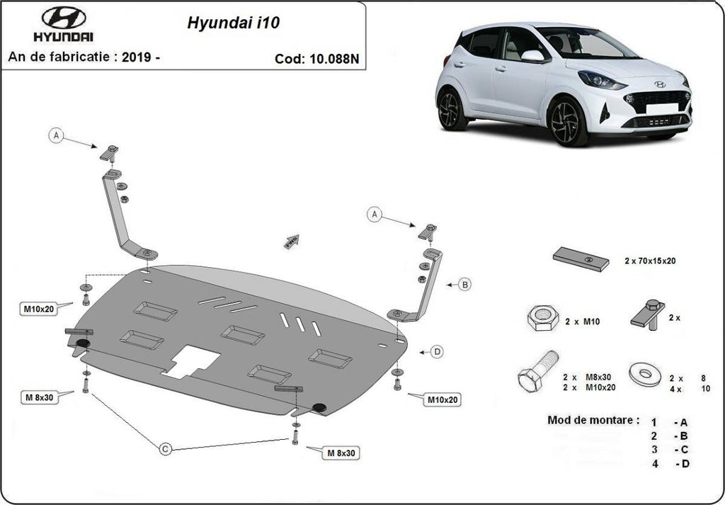 Cubre cárter metálico Hyundai i10 "10.088N" (2019-2022) a medida
