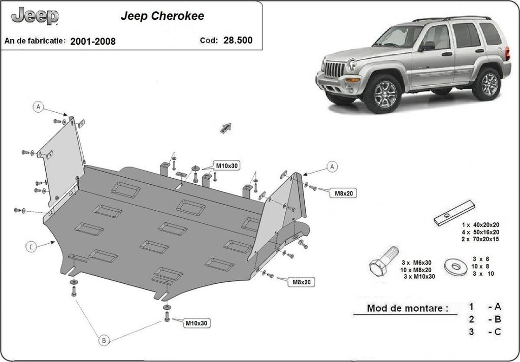 Cubre cárter metálico Jeep Cherokee - KJ (2001-2008) a medida