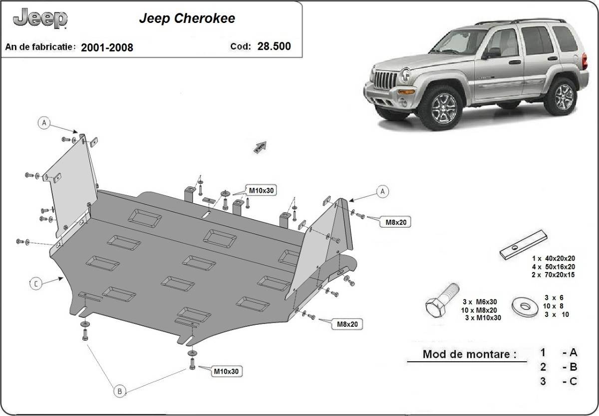 Cubre cárter metálico Jeep Cherokee - KJ (2001-2008) a medida