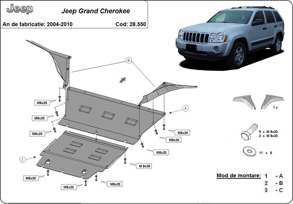 Cubre cárter metálico Jeep Grand Cherokee (2004-2010) a medida