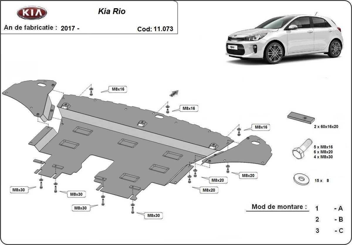 Cubre cárter metálico Kia Rio 4 (2017-2022) a medida