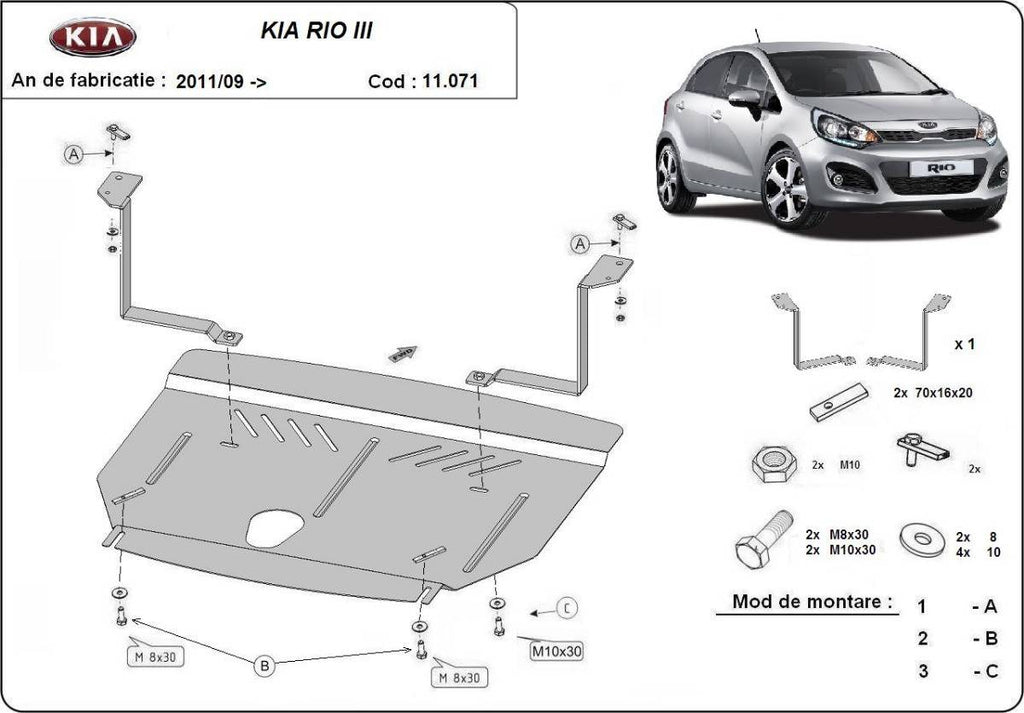 Cubre cárter metálico Kia Rio 3 (2011-2017) a medida