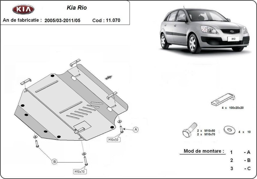 Cubre cárter metálico Kia Rio 2 (2005-2011) a medida