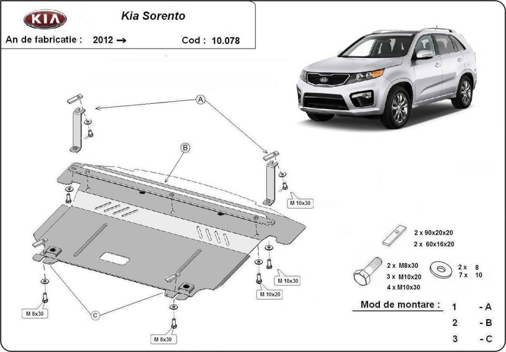 Cubre cárter metálico Kia Sorento (2012-2018) a medida
