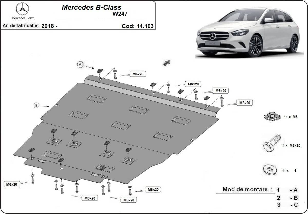 Cubre cárter metálico Mercedes Clase B W247 (2018-2022) a medida