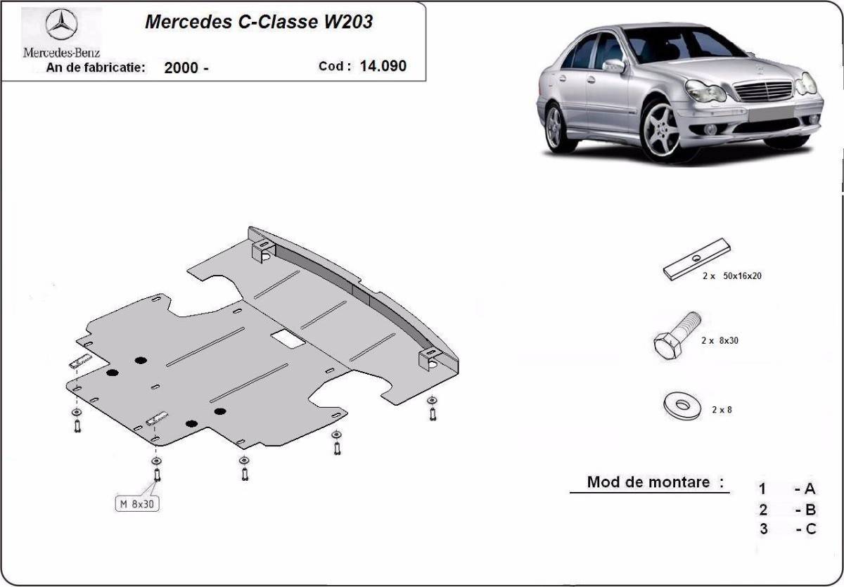 Cubre cárter metálico Mercedes Clase C (2000-2007) a medida