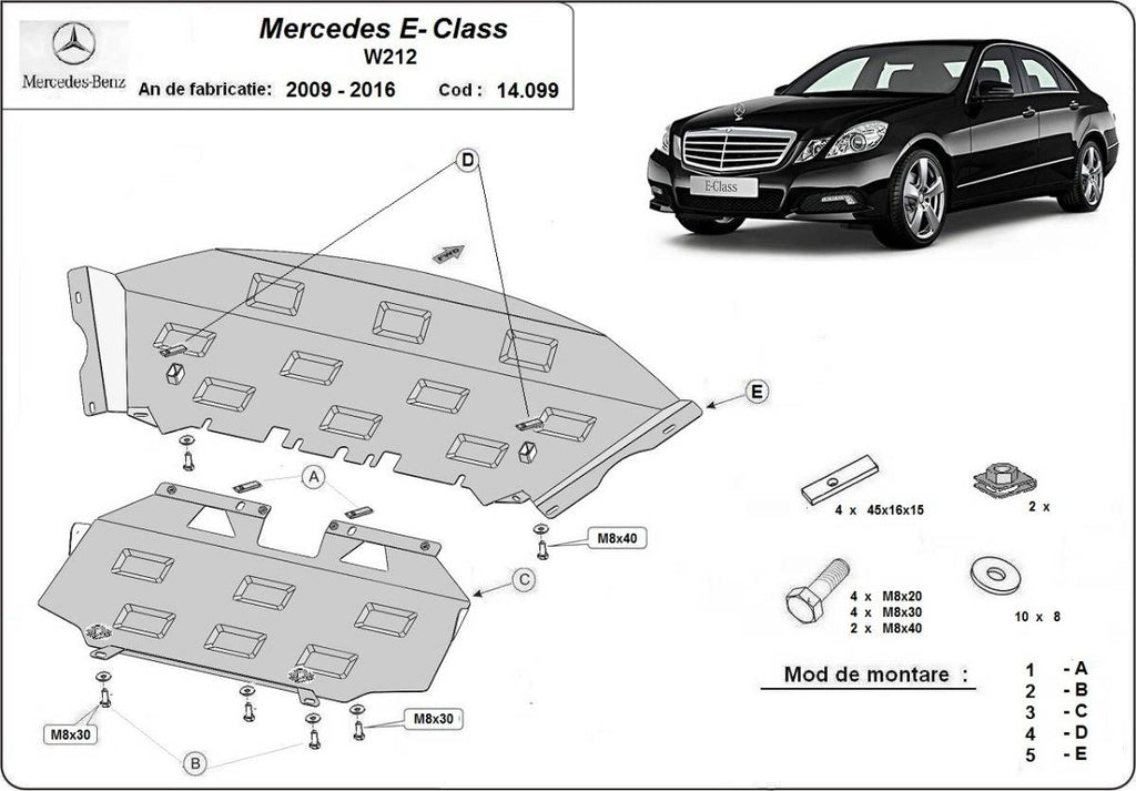 Cubre cárter metálico Mercedes Clase E W212 (2009-2016) a medida
