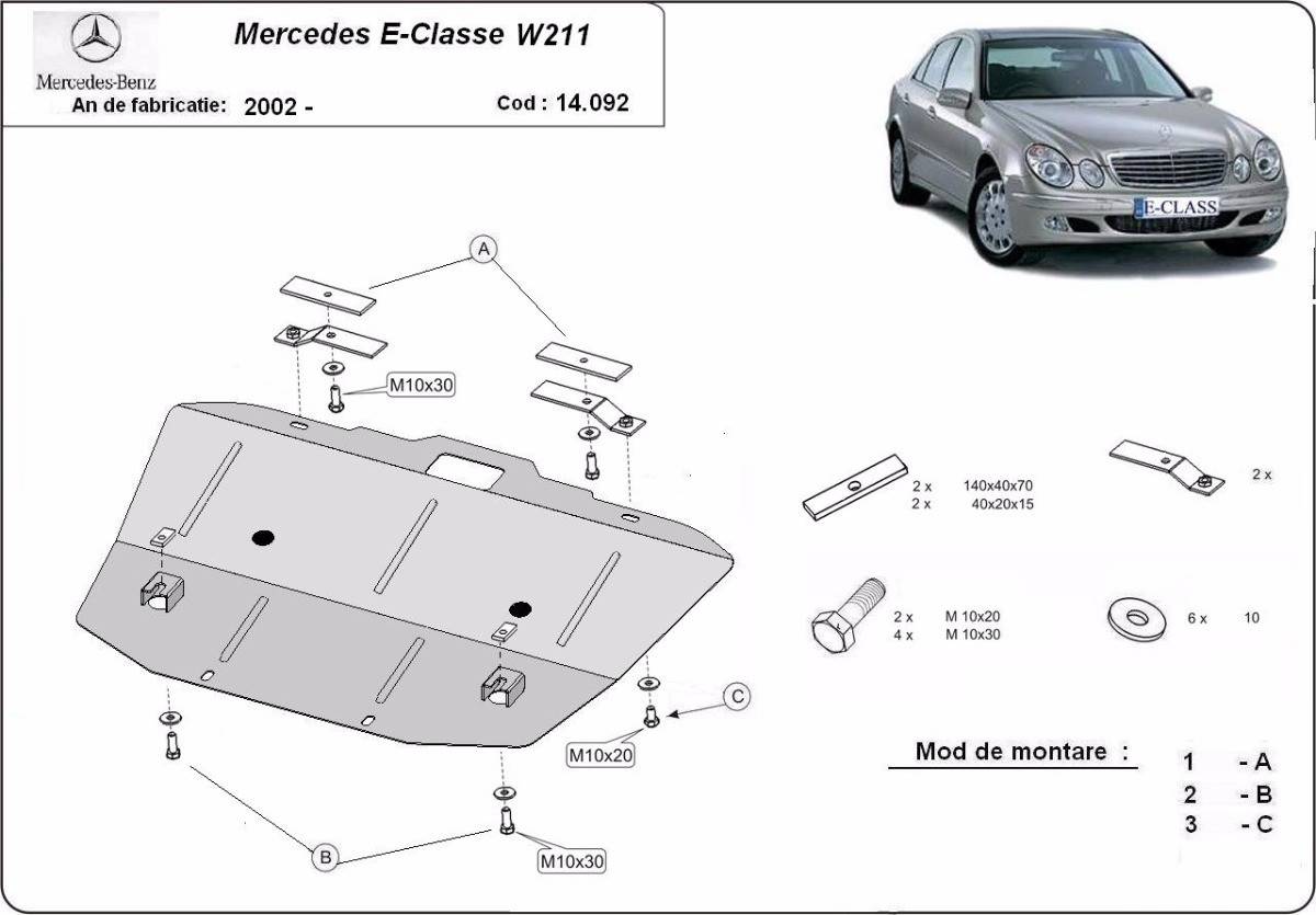 Cubre cárter metálico Mercedes Clase E W211 (2002-2008) a medida