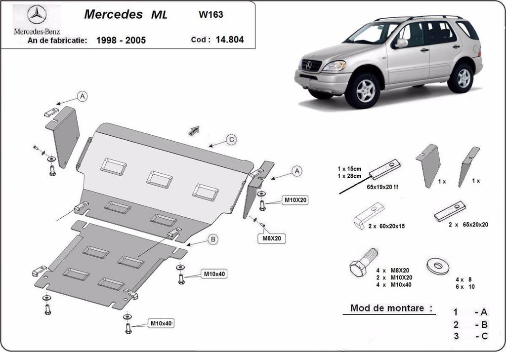 Cubre cárter metálico Mercedes ML W163 (1998-2005) a medida