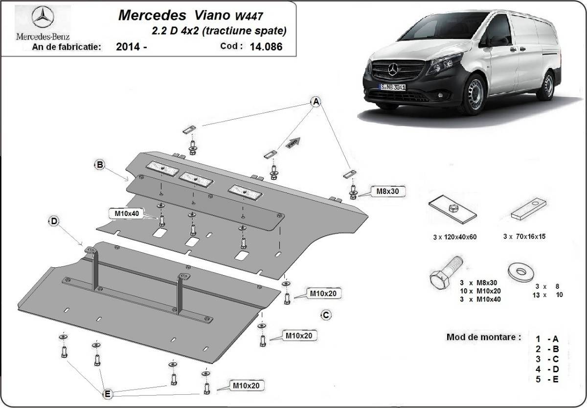 Cubre cárter metálico Mercedes Viano W447 2.2 D, 4x2 (2014-2022) a medida
