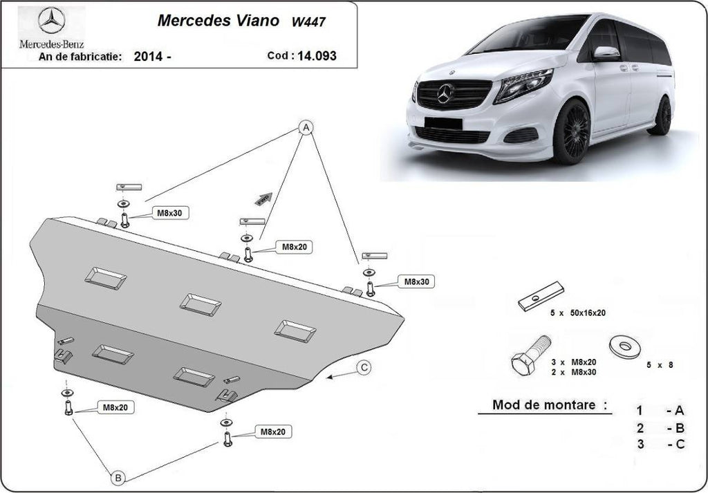Cubre cárter metálico Mercedes Viano W447, 4x2, 1.6 D (2014-2022) a medida