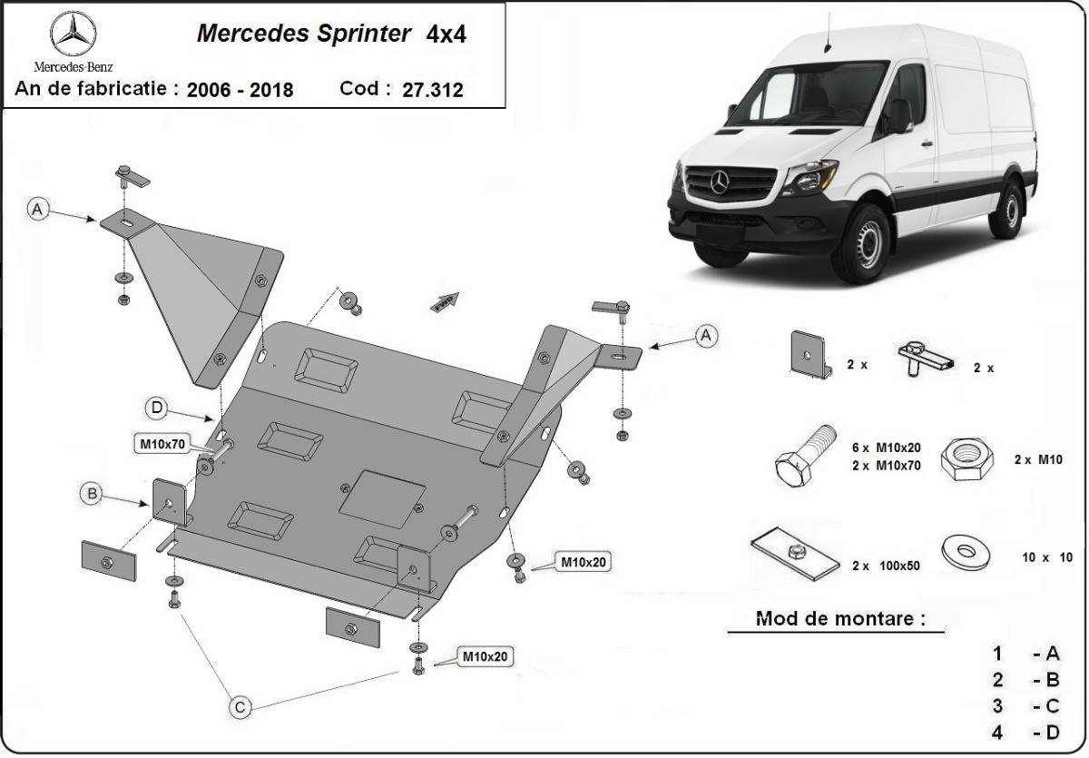 Cubre cárter metálico Mercedes Sprinter 906 4x4 (2006-2018) a medida