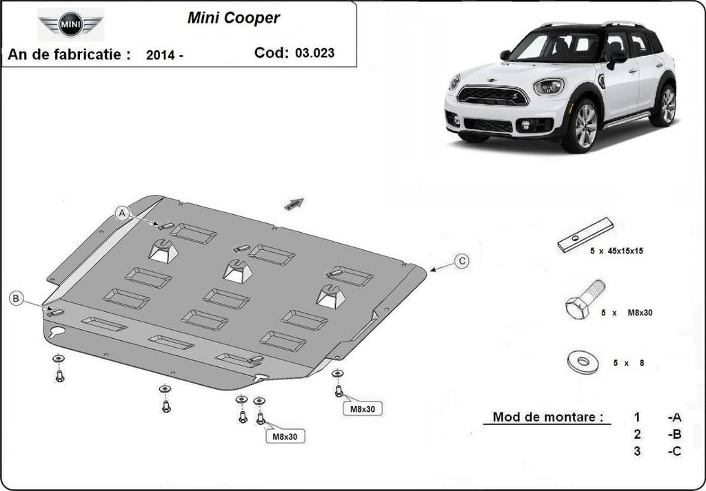Cubre cárter metálico Mini Cooper (2014-2022) a medida