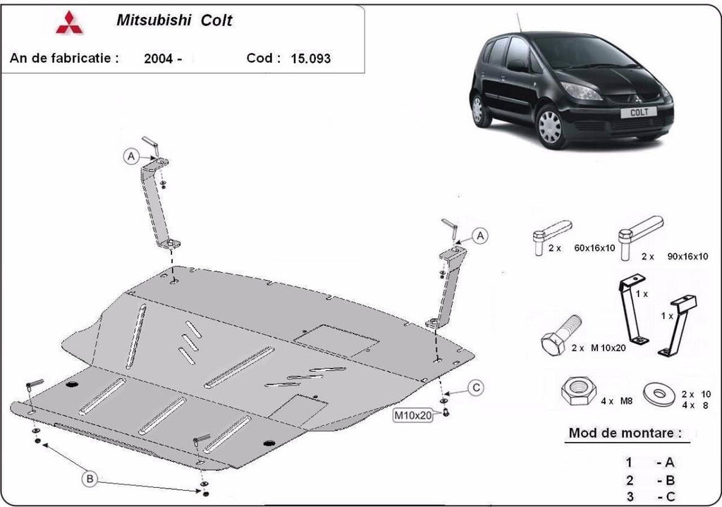 Cubre cárter metálico Mitsubishi Colt (2004-2022) a medida