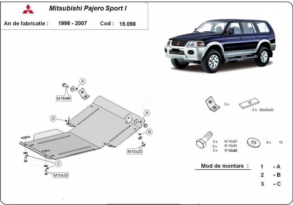 Cubre cárter metálico Mitsubishi Pajero Sport 1 (1998-2007) a medida