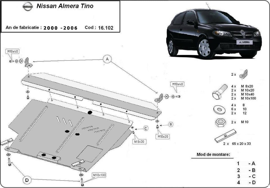 Cubre cárter metálico Nissan Almera Tino (2000-2006) a medida