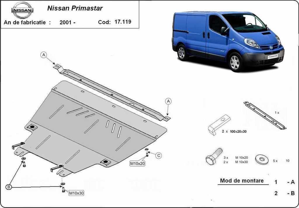 Cubre cárter metálico Nissan Primastar (2001-2015) a medida