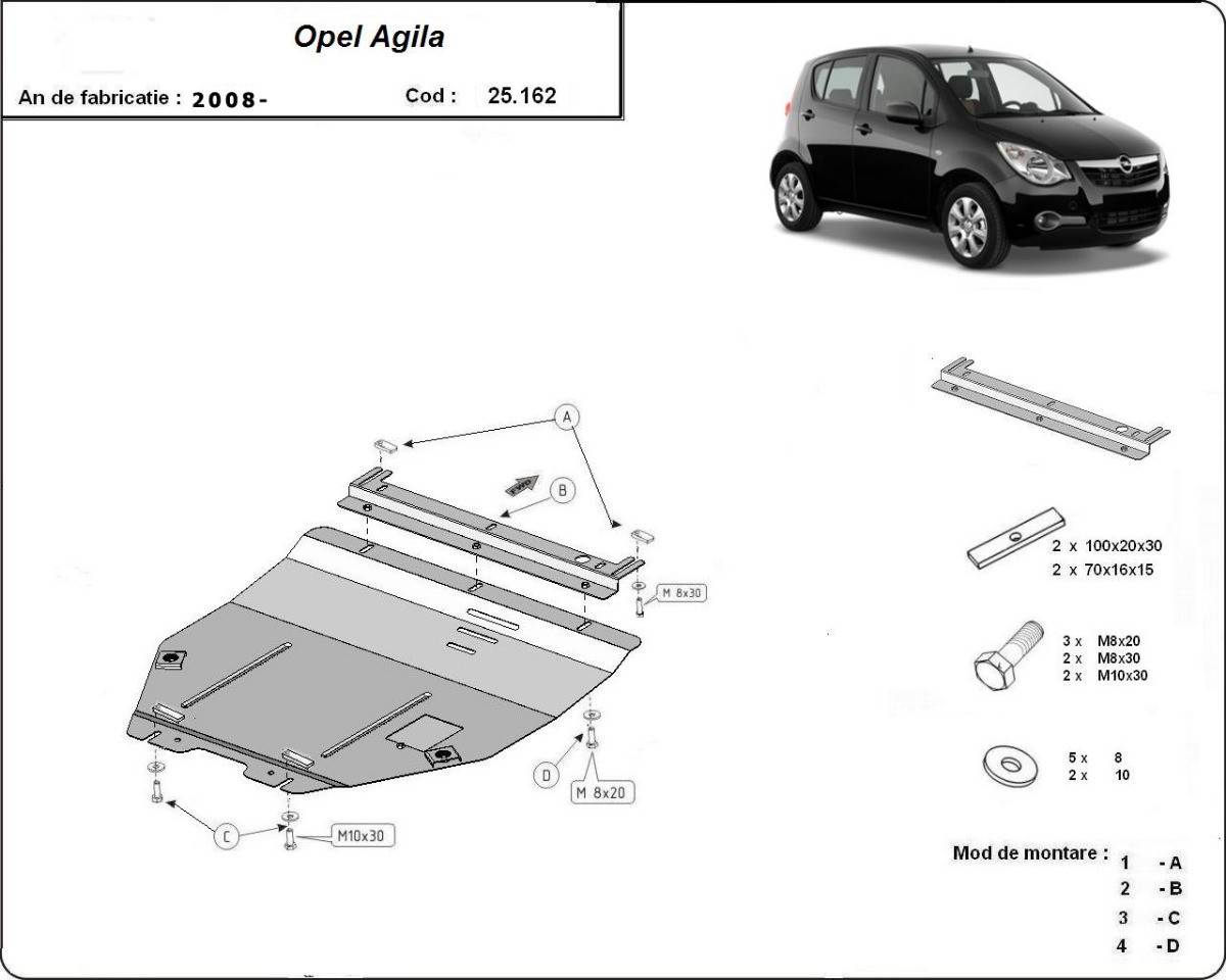 Cubre cárter metálico Opel Agila (H08) (2008-2022) a medida